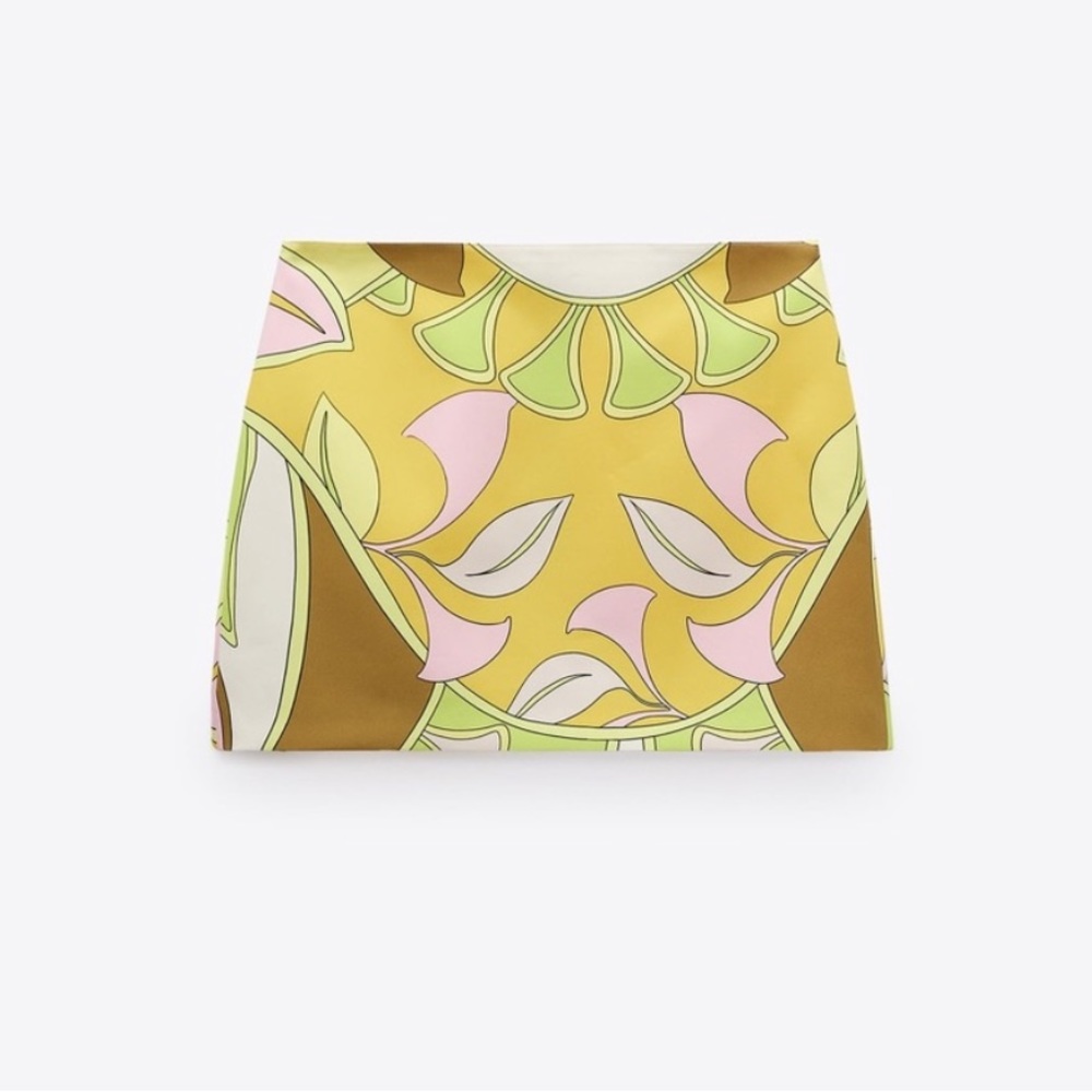 NWTS Zara Printed Yellow, Green, Pink, Skirt Size XS